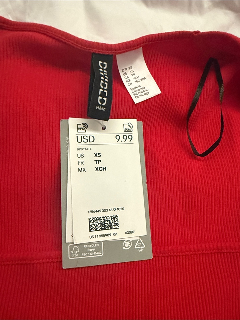 H&M Red Ribbed Square-Neck Tank - Picture 2 of 4